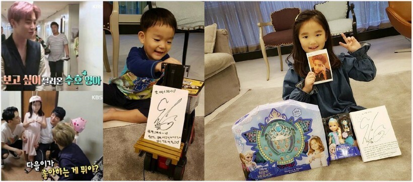 SUHO为《超人回来了》中李凡秀的一双儿女送上礼物 SUHO为《超人回来了》中李凡秀的一双儿女送上礼物