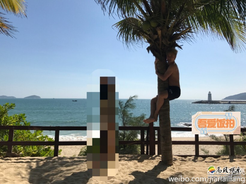 贾乃亮晒出一家三口度假的照片