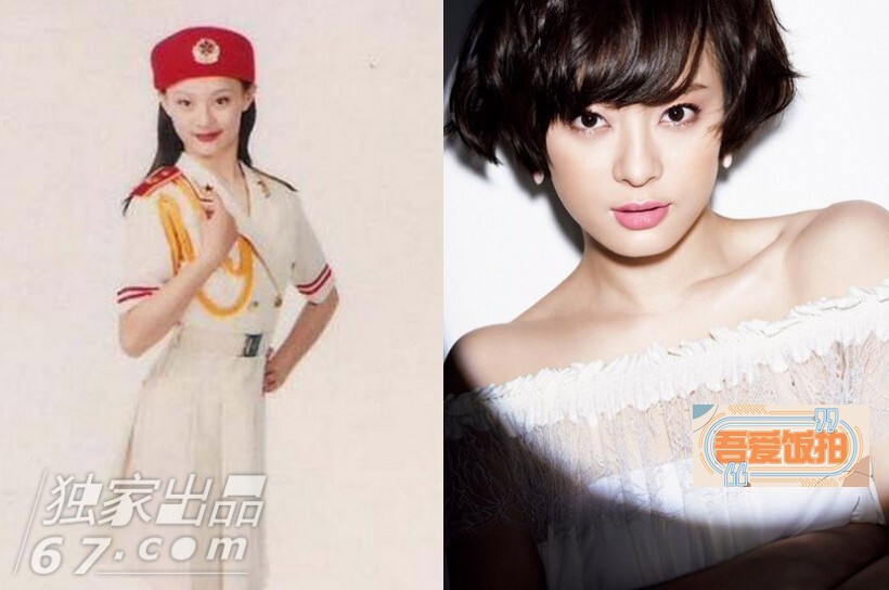 孙俪当文艺兵以及参加新加坡某选秀时的照片