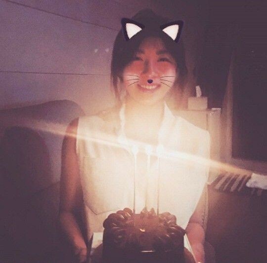 河智苑公开生日派对认证照 手捧生日蛋糕变身可爱猫咪