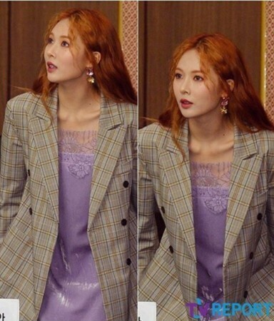 泫雅穿紫色裙装亮相似睡衣 泫雅穿紫色裙装亮相似睡衣