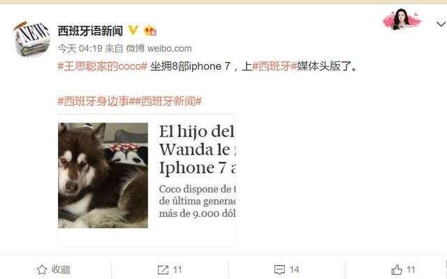 王思聪家的狗坐拥8部iphone 7 都上西班牙媒体头版了? 王思聪家的狗坐拥8部iphone 7 都上西班牙媒体头版了?