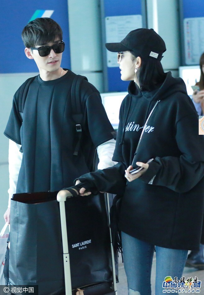 张翰和古力娜扎日本游玩结束后回京现身机场