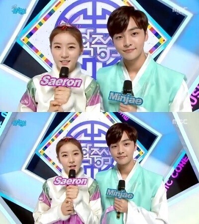 《音乐中心》两位MC金赛纶和金珉载身着韩服登场 《音乐中心》两位MC金赛纶和金珉载身着韩服登场